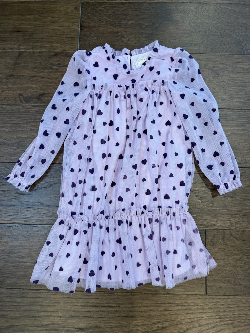 btween Lavender Long-Sleeve Dress with Navy Heart Print Size 2T - C8-128